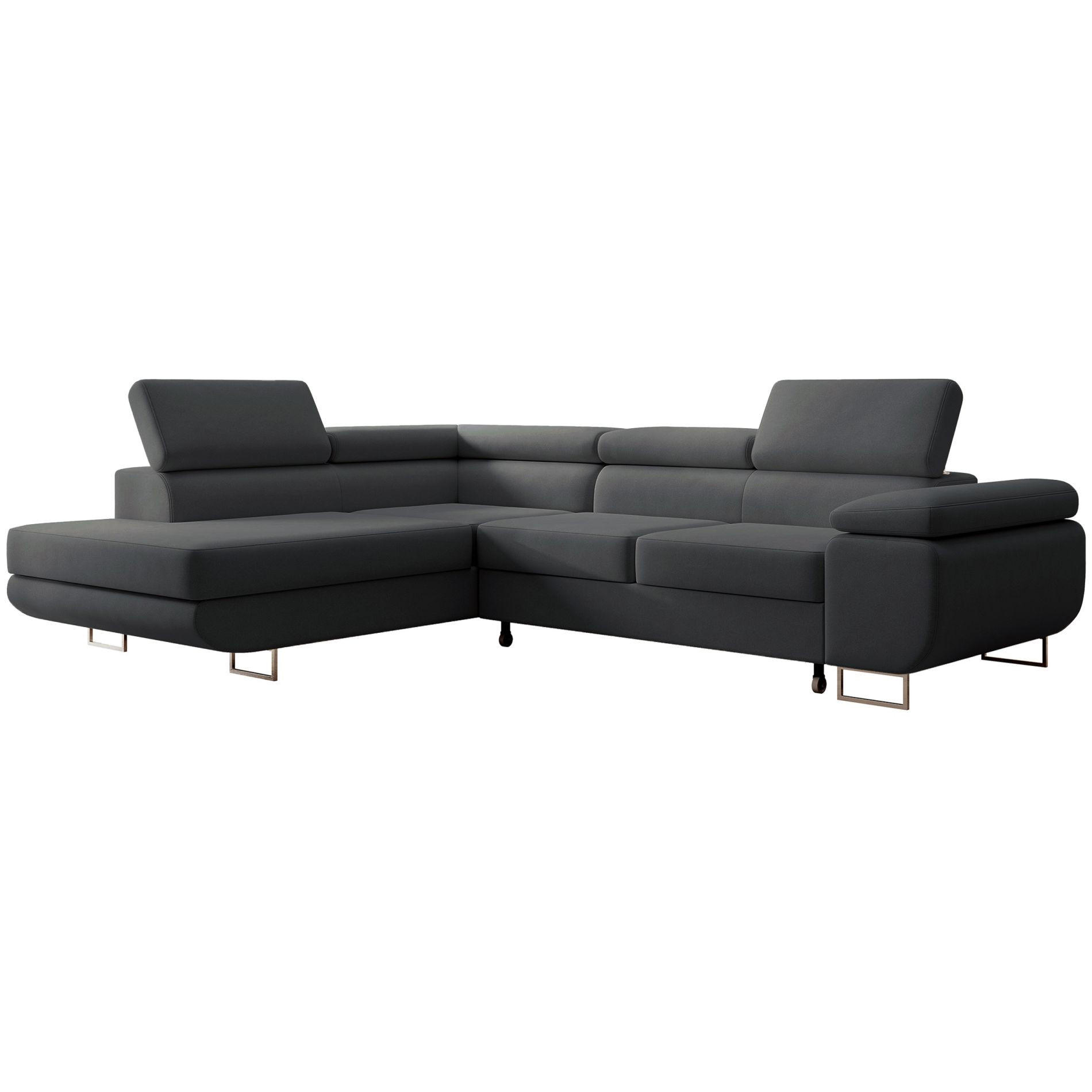 ECKSOFA Stevil Dunkelgrau Velours - Dunkelgrau/Silberfarben, Textil/Metall (275/203cm) - Selsey