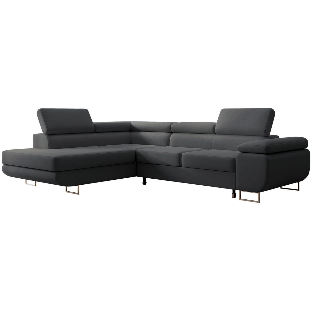ECKSOFA Stevil Dunkelgrau Velours - Dunkelgrau/Silberfarben, Textil/Metall (275/203cm) - Selsey