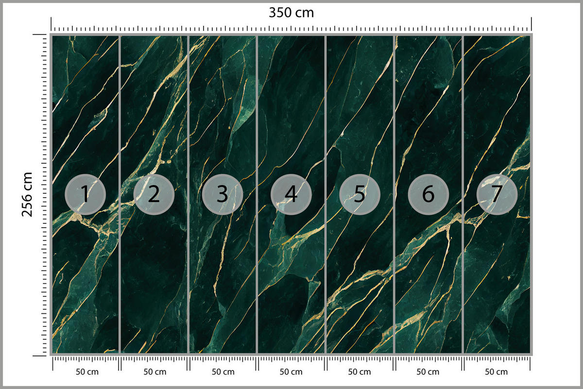 FOTOTAPETE für Wohnzimmer Eleganter Grüner Marmor Goldimitation 350x256 - Türkis/Grün, Papier (350/256cm) - Muralo