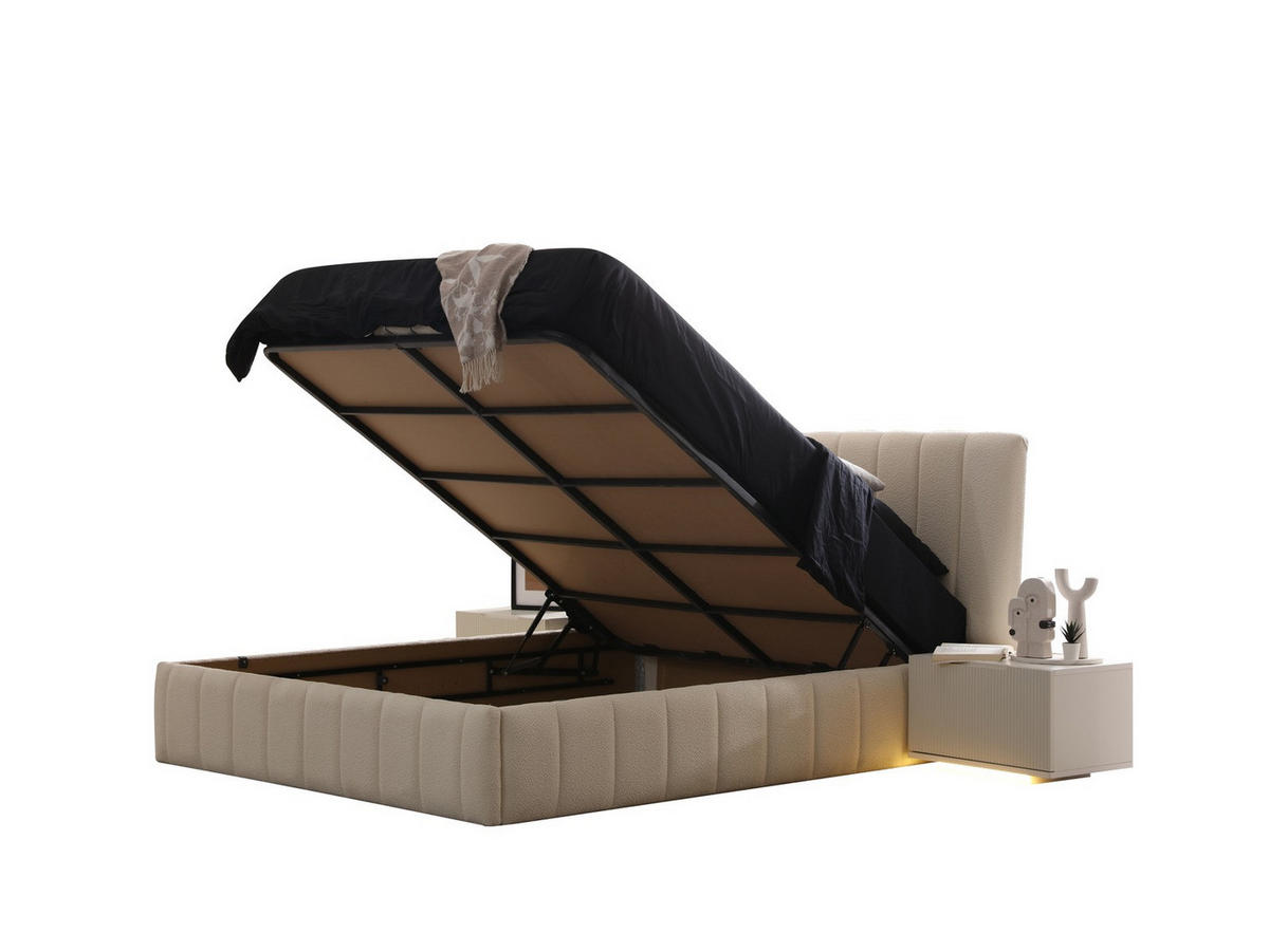 BETTANLAGE Velteria Typ-2 Bett mit Kopfteil 2 Nachttischen und Kommode - Creme, Holzwerkstoff (160/200cm)