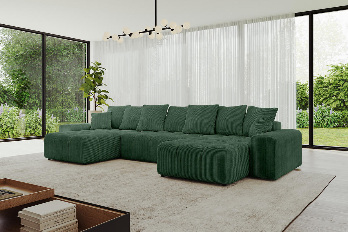 WOHNLANDSCHAFT ENIL-U 390x175x84 Grün Cord - Grün, Holzwerkstoff/Kunststoff (390/84/175cm) - ALTDECOR