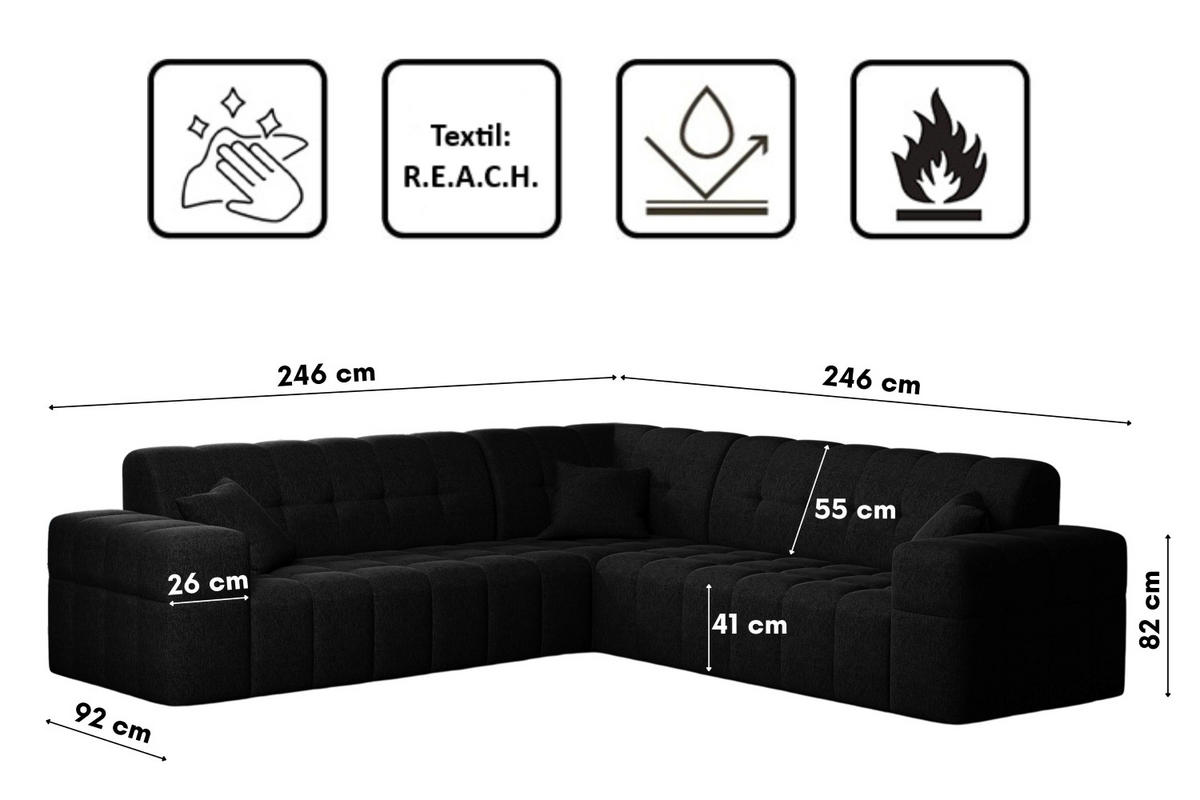 ECKSOFA Corner NIMES Stilvol Stoff Verita Schwarz - Schwarz, Holz (246/246cm) - Kaiser Möbel
