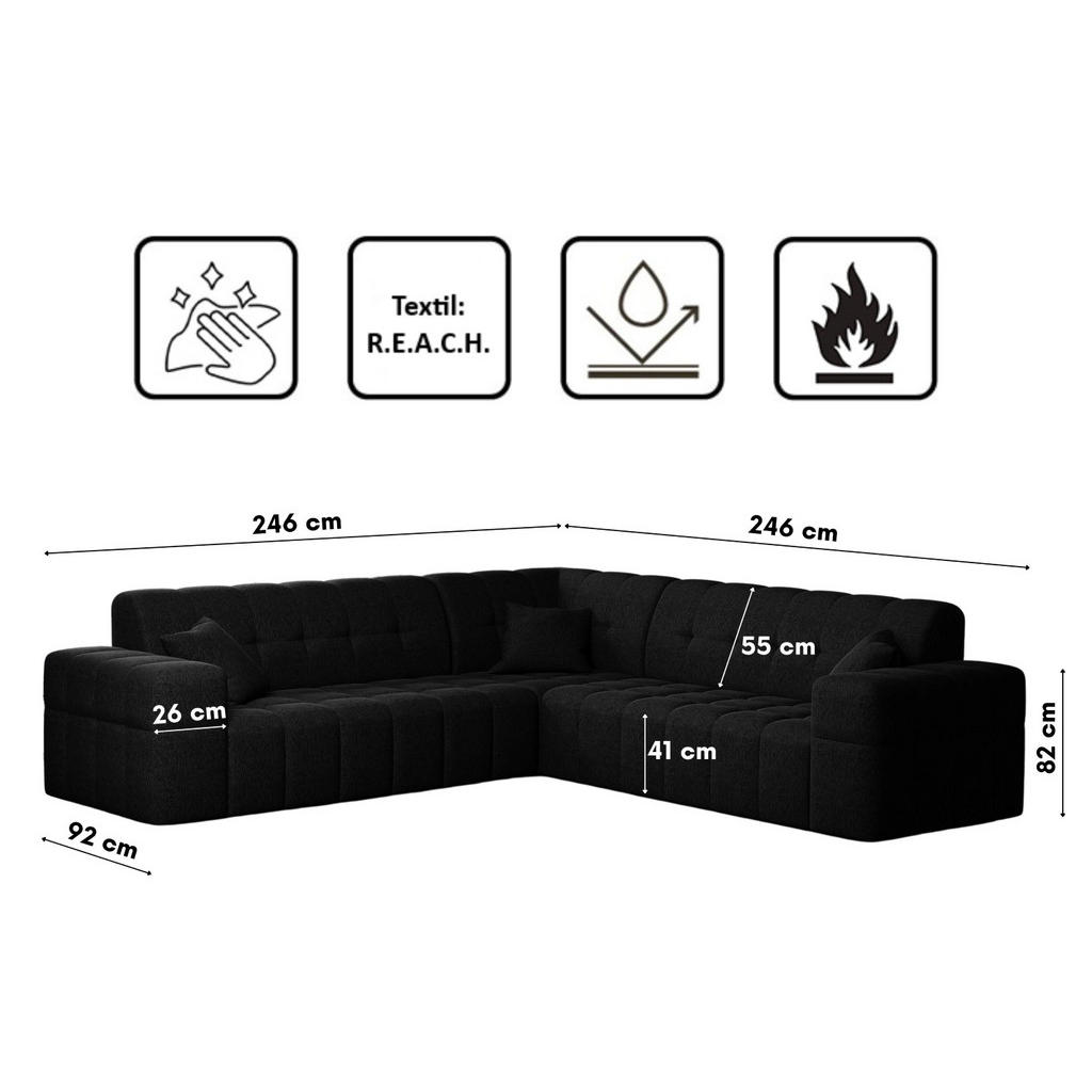 Thumbnail - Kaiser Möbel Ecksofa, Schwarz, Holz, 6-Sitzer, L-Form, links montierbar, rechts montierbar,L-Form, 246x246 cm, Reach, Wo...