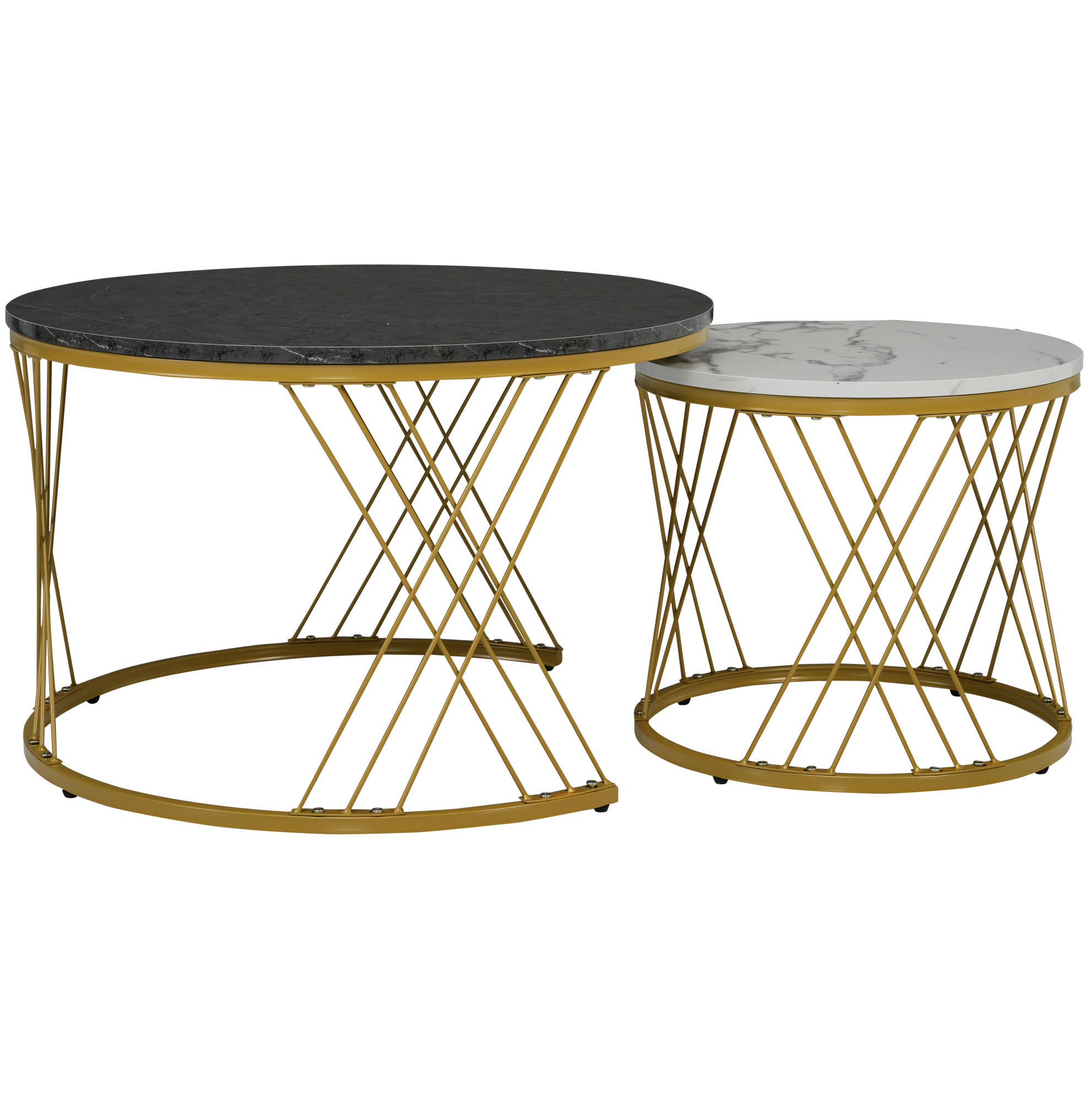 COUCHTISCH-SET 70/45 cm mit Marmordekor & Nesting-Funktion - Grau, Holzwerkstoff (70/70/45cm) - BEAOK