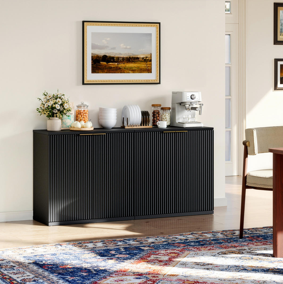 SIDEBOARD 80/40/80 cm in Schwarz mit 2 Türen und strukturierter Front - Schwarz, Holzwerkstoff (80/80/40cm) - Flora Grace
