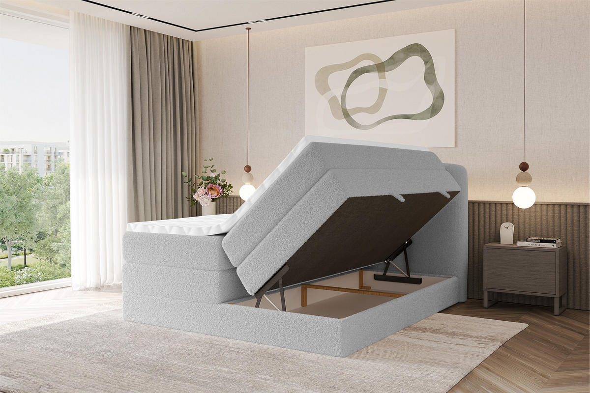 BOXSPRINGBETT mit Matratze H3/H4 - NINA KING - 120x200 cm Hellgrau - Hellgrau, Holzwerkstoff (120/200cm) - ALTDECOR