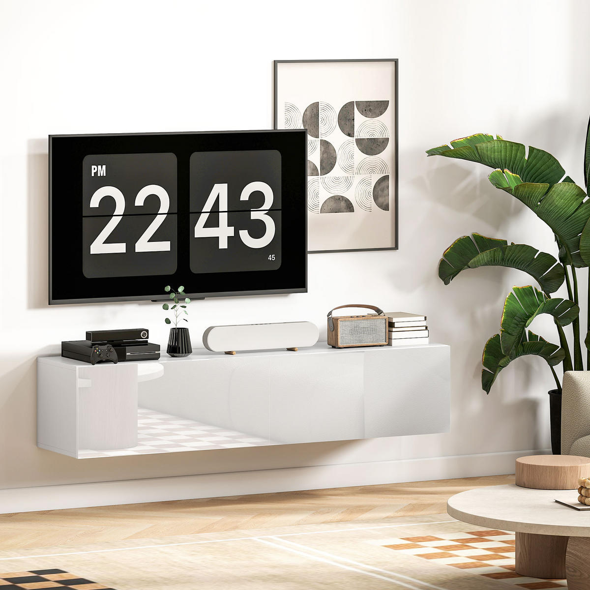 TV Schrank hängend 140 cm TV Board für Fernseher bis zu 65 Zoll mit Stauraum - Weiß, Holzwerkstoff (33/29.8/140cm) - HOMCOM