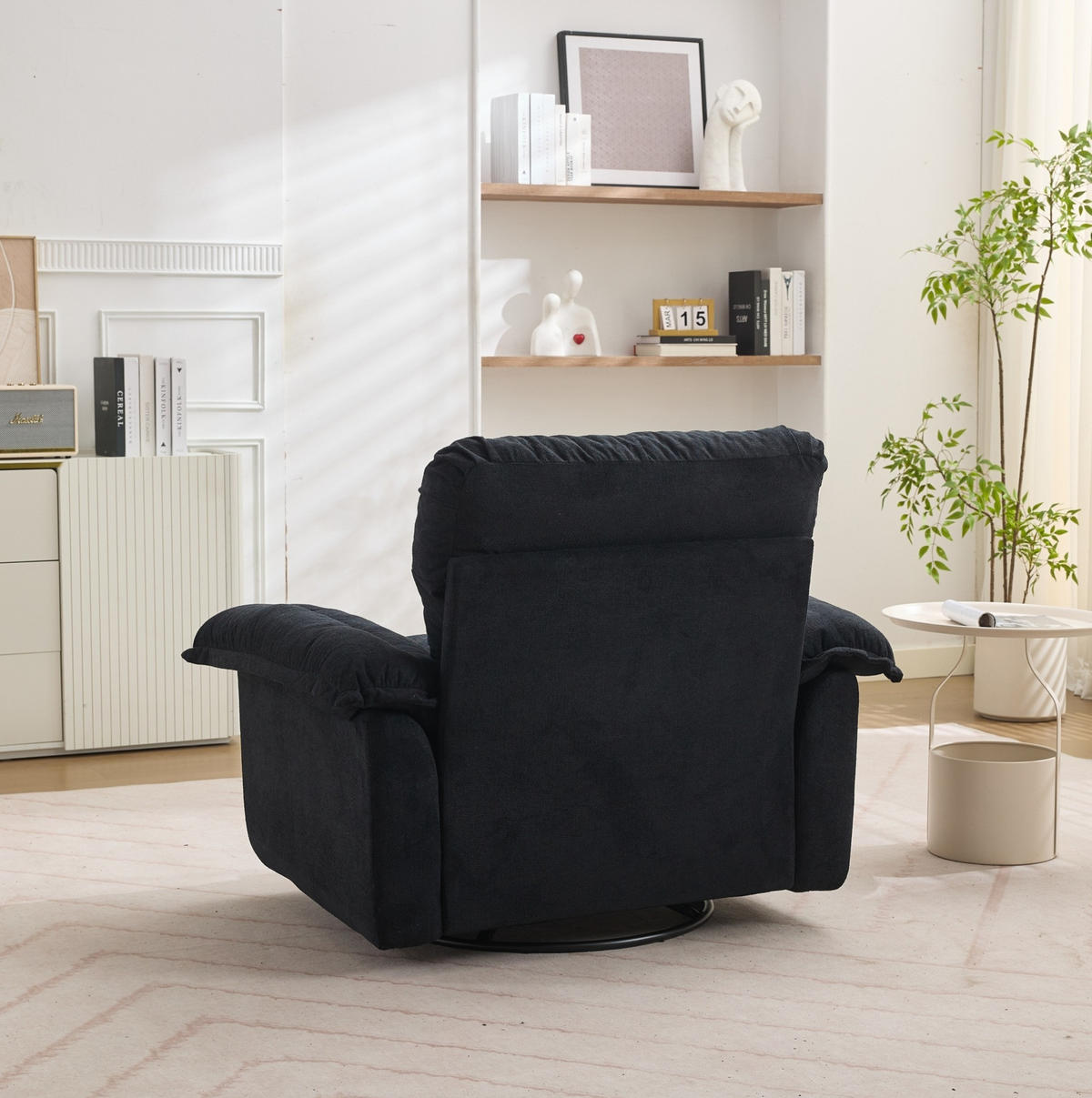 SESSEL mit 360°-Drehfunktion Chenille Black - Schwarz, Metall (84/96/116cm) - Meubliv