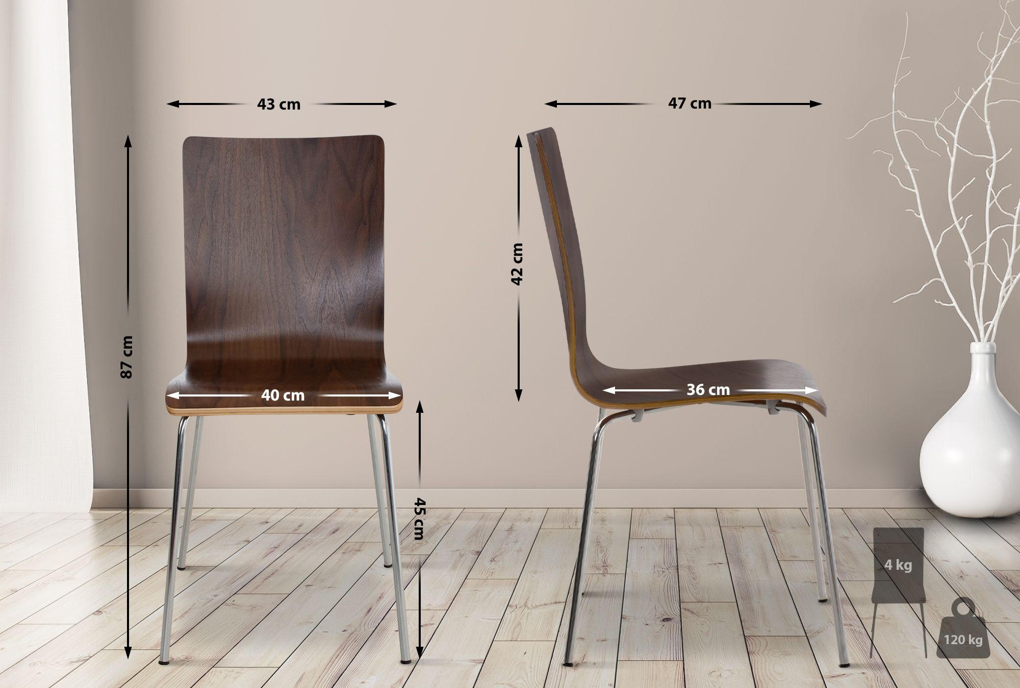 Thumbnail - CLP Besucherstuhl, Walnuss, Holz, 43x87x47 cm, Arbeitszimmer, Besucherstühle