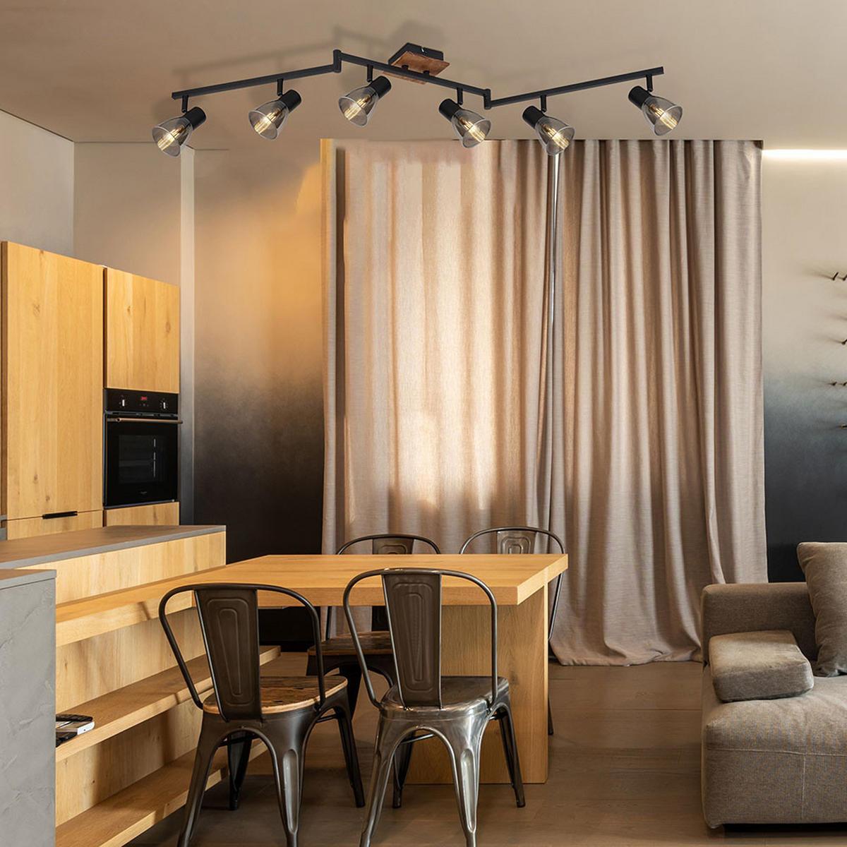LED DECKENLEUCHTE Claude Metall Schwarz - Schwarz, Holz (145/11/21cm) - Globo Lighting