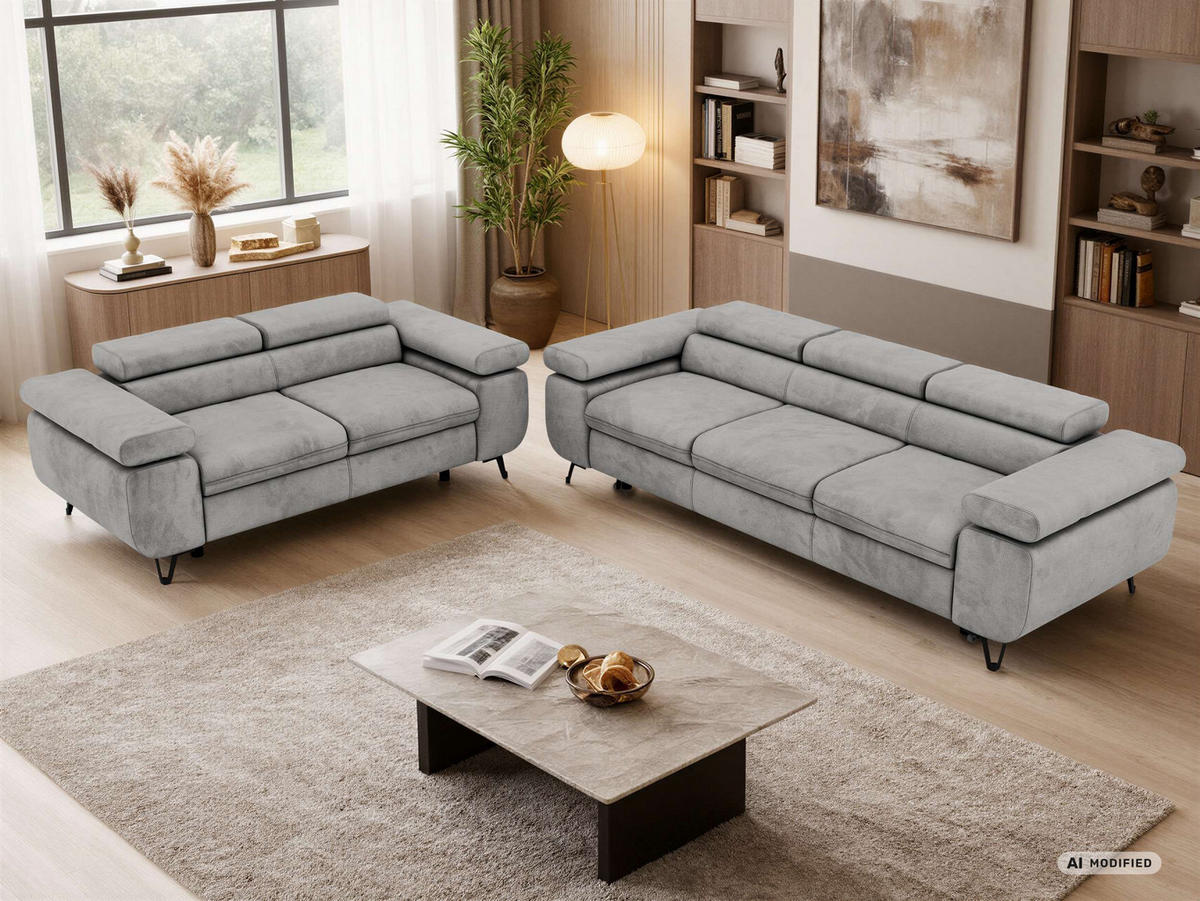 SEDACÍ SOUPRAVA PETERS 2+3 - Světle šedá Samet - černá/stříbrná, kov/textil (262/76/99cm) - MKS