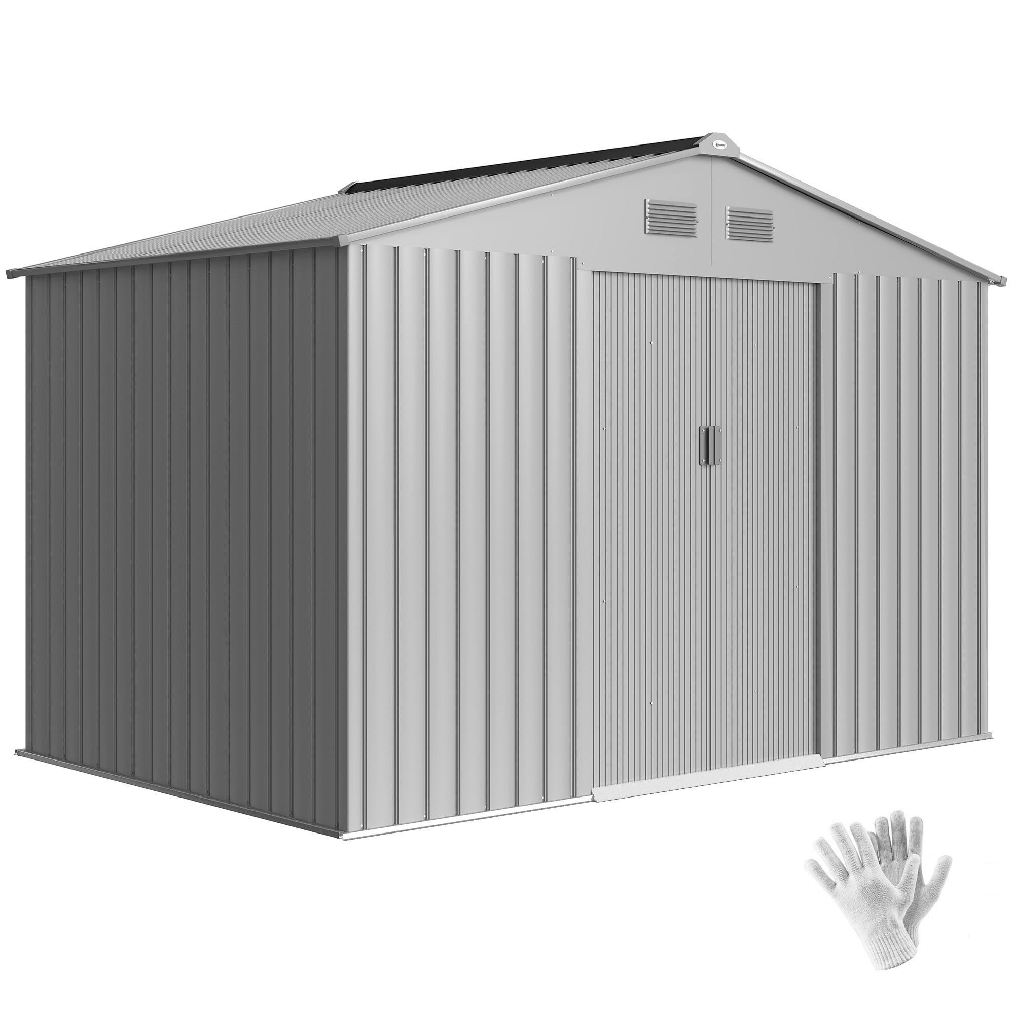 GARTENHAUS 4,9 m² ,277 x 195 x 192 cm mit Schiebetür, Belüftung und Fundamentset, grau - Grau, Metall (195/192/277cm) - Vallsero