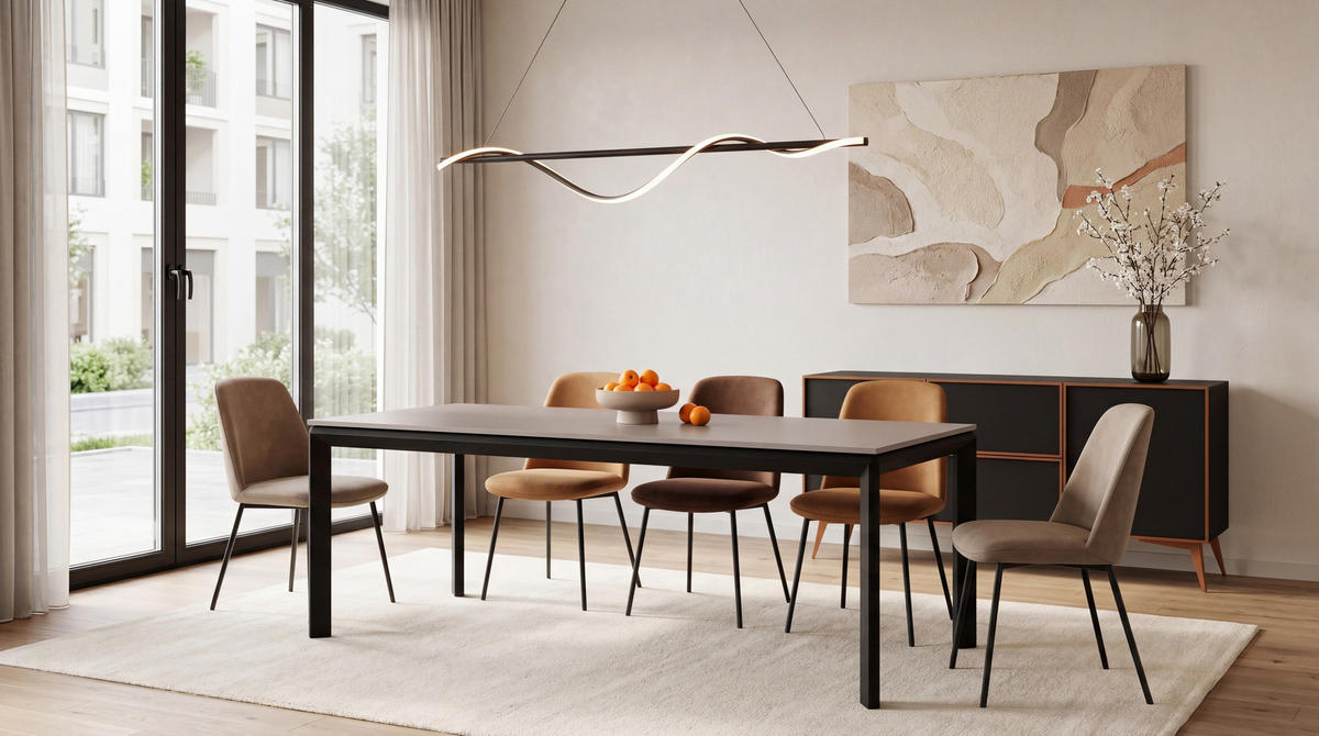ESSTISCH Elan rechteckig ausziehbar verlängerbar mit Schwarzen Metallbeinen, Kaschmir 180-270/90/76 cm - Kaschmir/Beige, Holzwerkstoff/Metall (90/270/76cm) - WFL GROUP