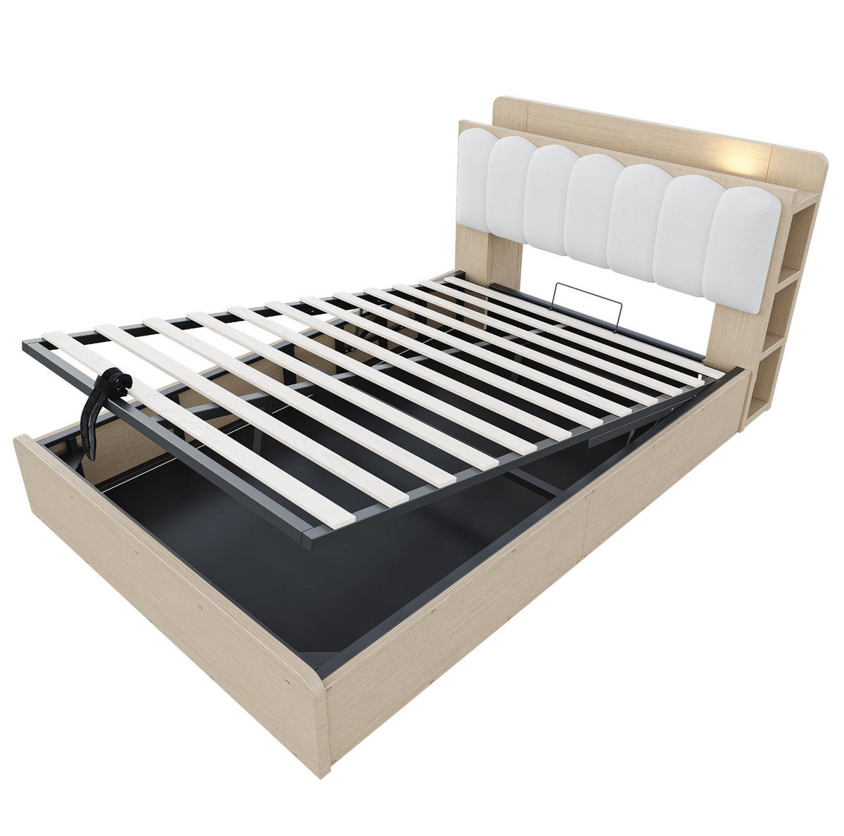 BETT 140/200 cm aus Holz mit Stauraum, USB-Anschluss, Naturholz - Naturfarben, Holz (140/200cm) - OKMYHOME