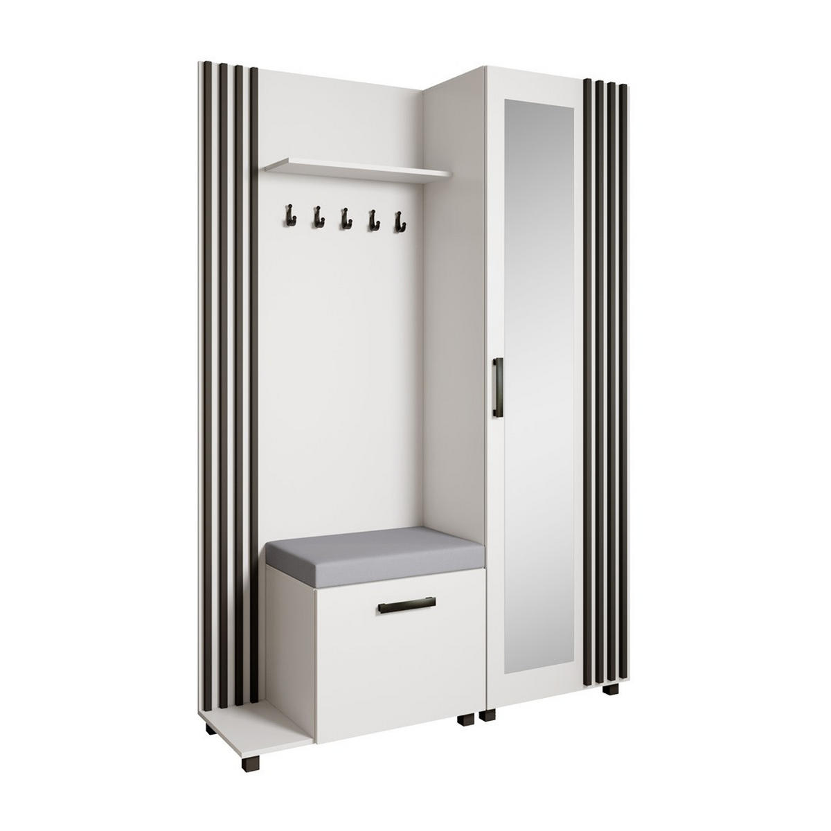 GARDEROBENSCHRANK Livia mit Aufhängern und Spiegel, Weiß, links - Schwarz/Weiß, Holzwerkstoff (137/207/42cm) - Beautysofa
