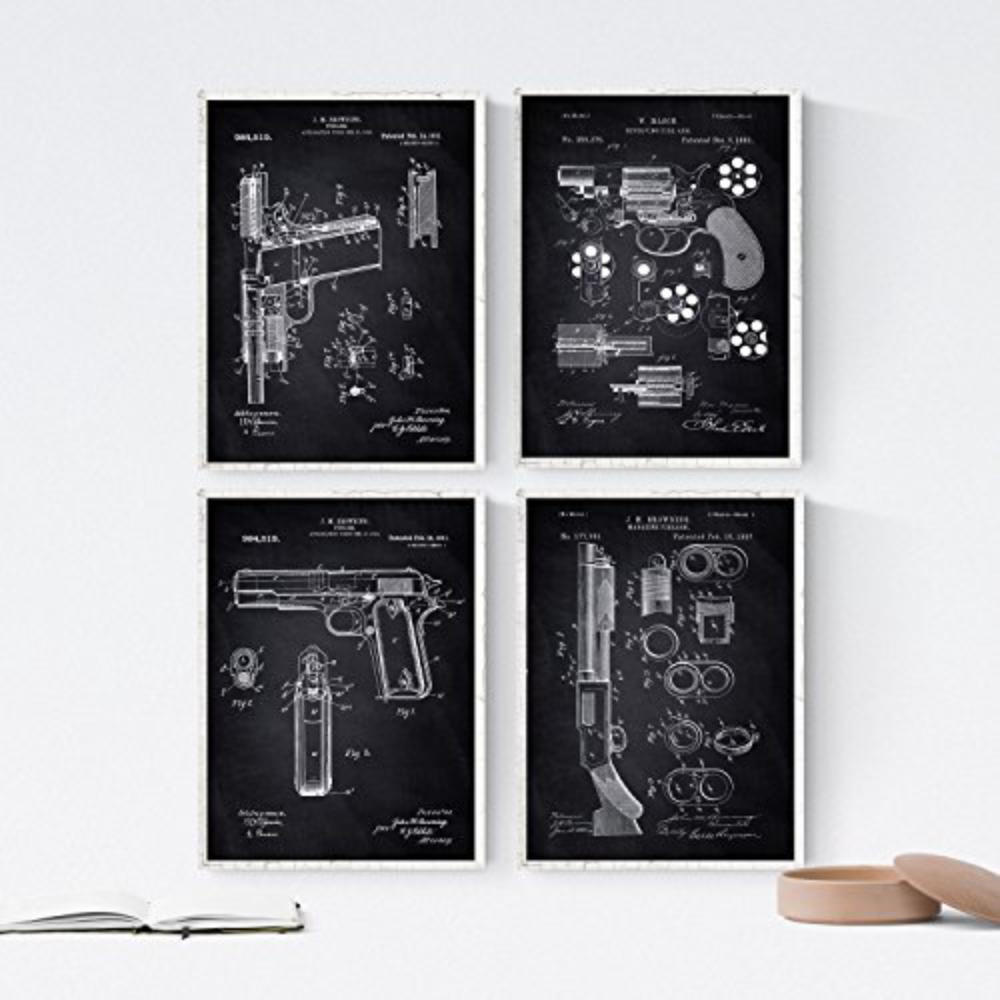 POSTER Set mit 4 Schwarz Waffen Patent A4 Rahmenlos - Klar, Papier (29.7/3cm) - Nacnic