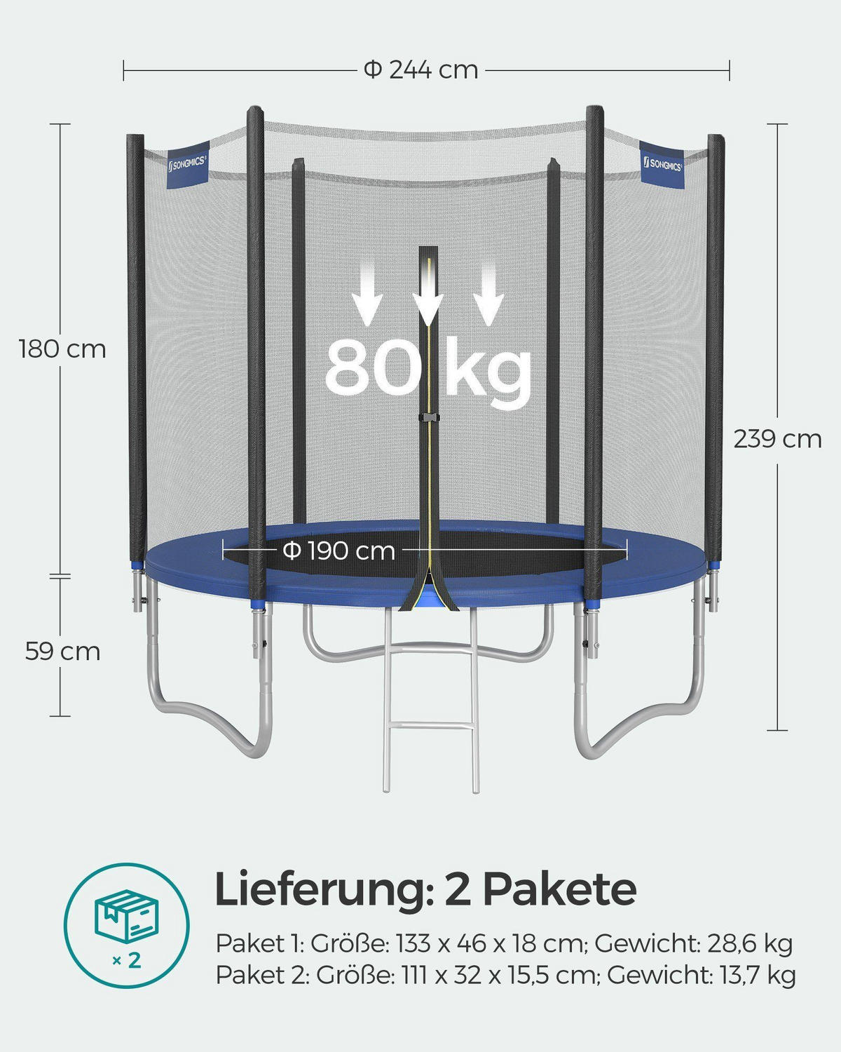GARTENTRAMPOLIN Spring - Blau, Metall (305/305/256cm) - SONGMICS
