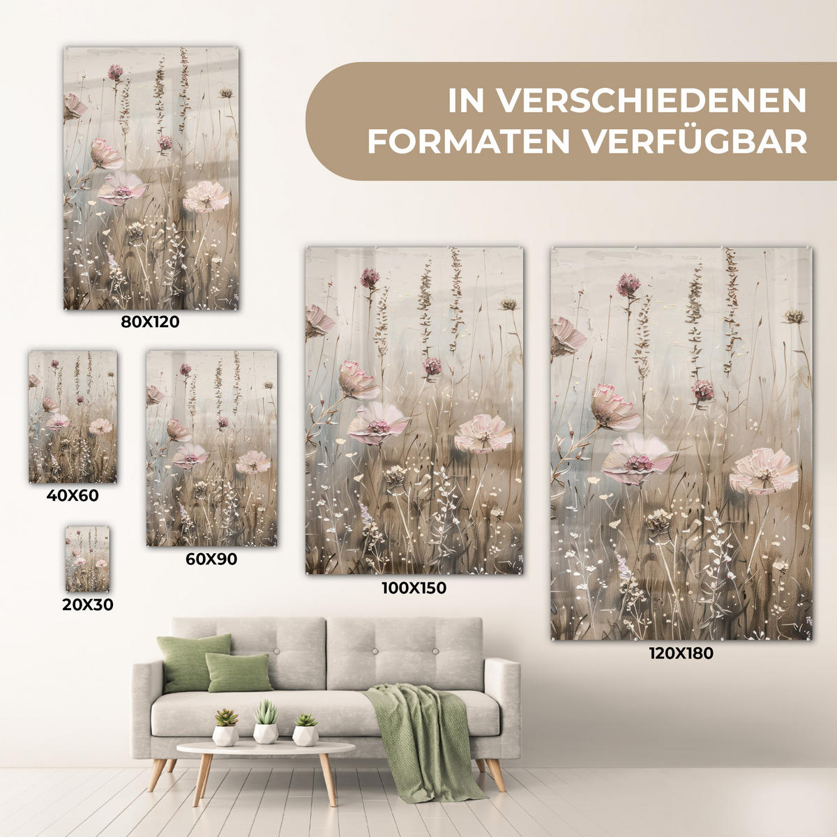 ACRYLGLASBILD Blumen - Rosa - Modern - Beige 60x90 cm - Beige, Glas (60/90cm) - MuchoWow
