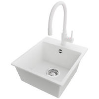 GRANITSPÜLE Riga Easy, 2-er set Weiß 38/44 cm 1 Becken + Küchenarmatur 38/14 cm + Ablauf-Set ab 40er Unterschrank - Chromfarben/Weiß, Kunststoff (38/19/44cm) - Primagran