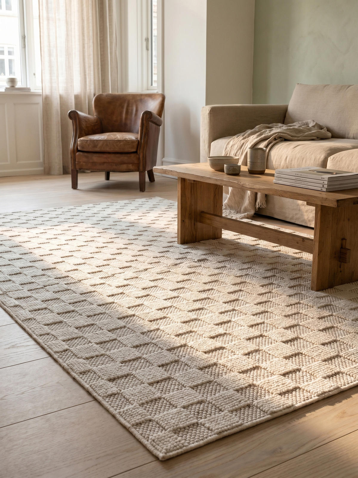 TEPPICH Flachgewebe LANGAU in Creme, mit Schachbrettmuster, 240 x 340 cm - Creme, Textil (240/340cm) - KADIMA DESIGN