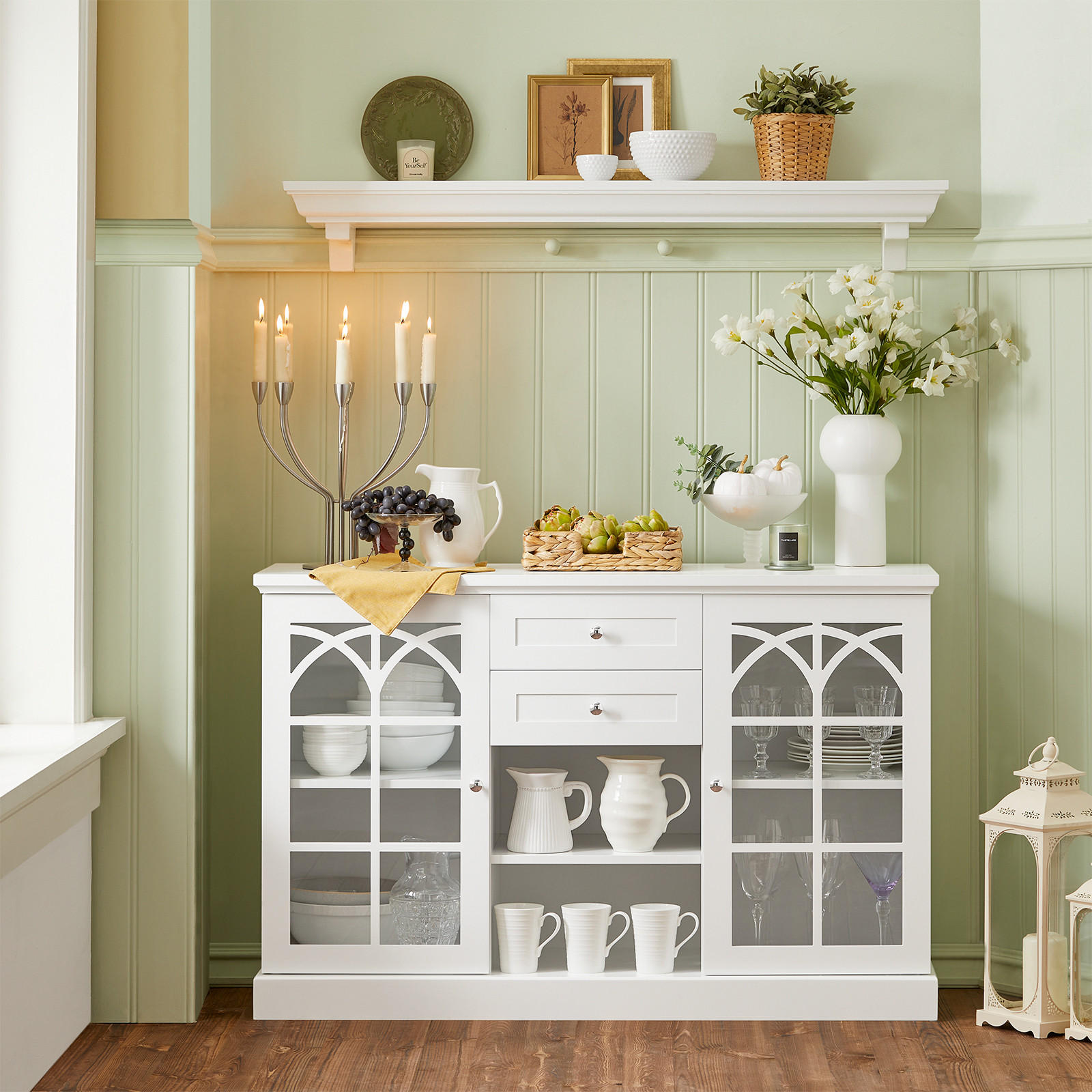 SIDEBOARD Weiß - Weiß, Glas/Holzwerkstoff (120/78/39cm) - SoBuy