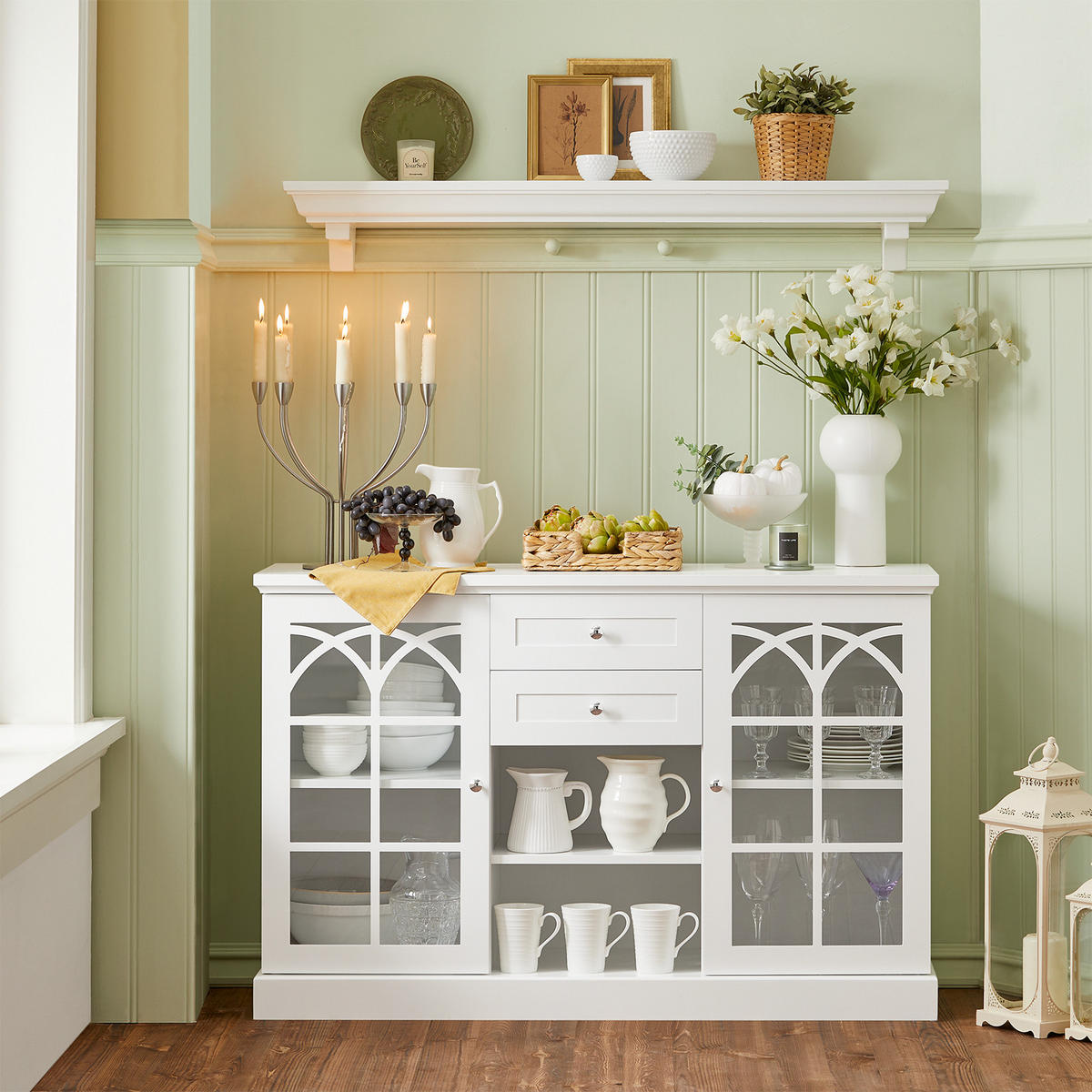 SIDEBOARD Weiß - Weiß, Glas/Holzwerkstoff (120/78/39cm) - SoBuy