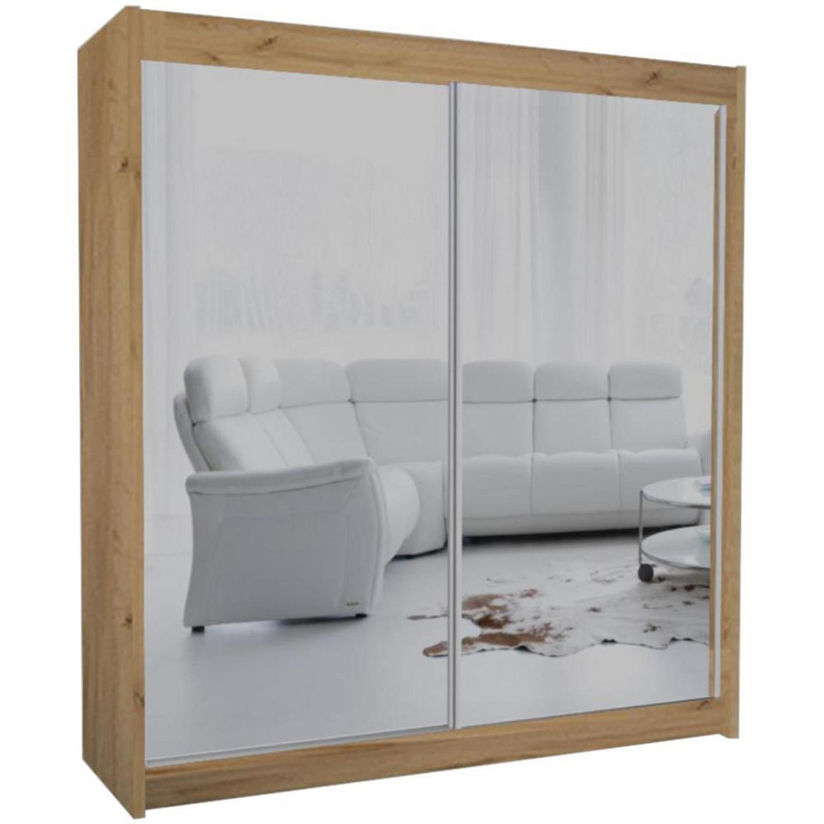 SCHWEBETÜRENSCHRANK Debra 200/216/61 eiche Artisan mit Spiegel - Eiche Artisan, Holzwerkstoff (200/216/61cm) - Beautysofa