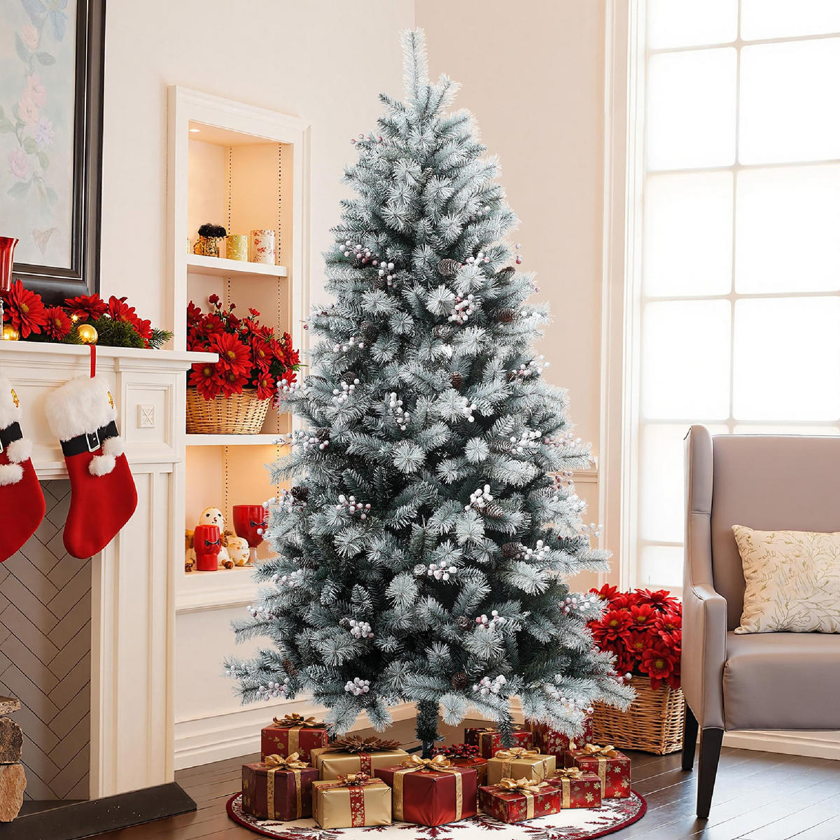 KÜNSTLICHER Weihnachtsbaum 180 cm mit Schnee – Naturgetreu - Grün, Kunststoff/Metall (180cm) - Hometopia