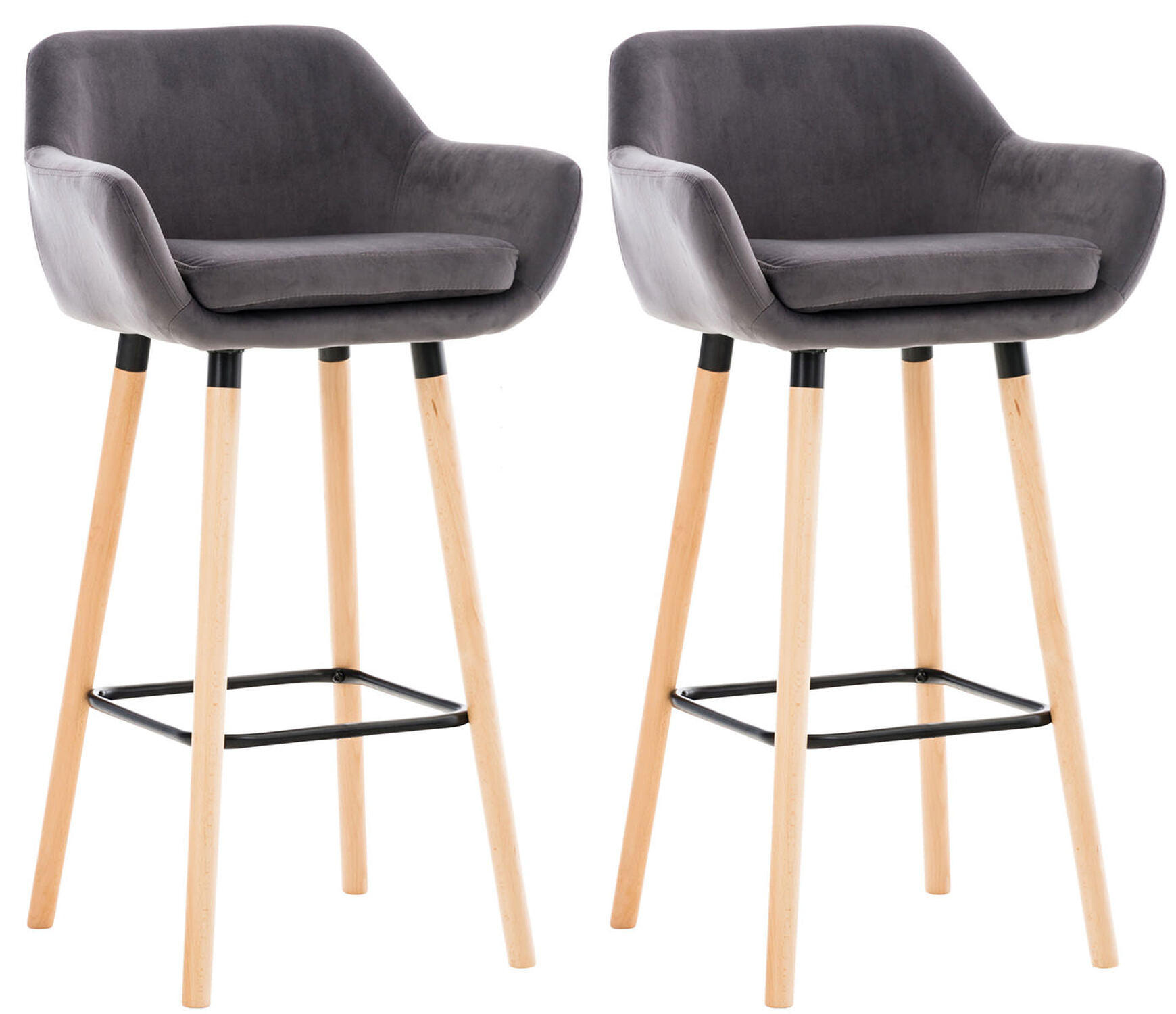 BARHOCKER Grande, 2er Set, Gestell Holz, Samt Grau - Braun/Grau, Holz/Textil (55/99/46cm) - TPFLiving