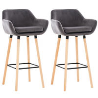 BARHOCKER Grande, 2er Set, Gestell Holz, Samt Grau - Braun/Grau, Holz/Textil (55/99/46cm) - TPFLiving