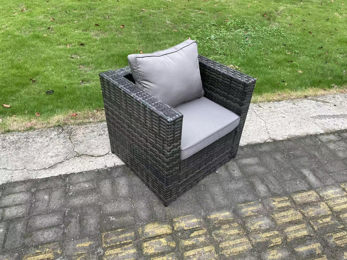 GARTENTISCHGRUPPE Polyrattan 5-Sitzer Grau - Dunkelgrau/Grau, Glas/Kunststoff - Fimous