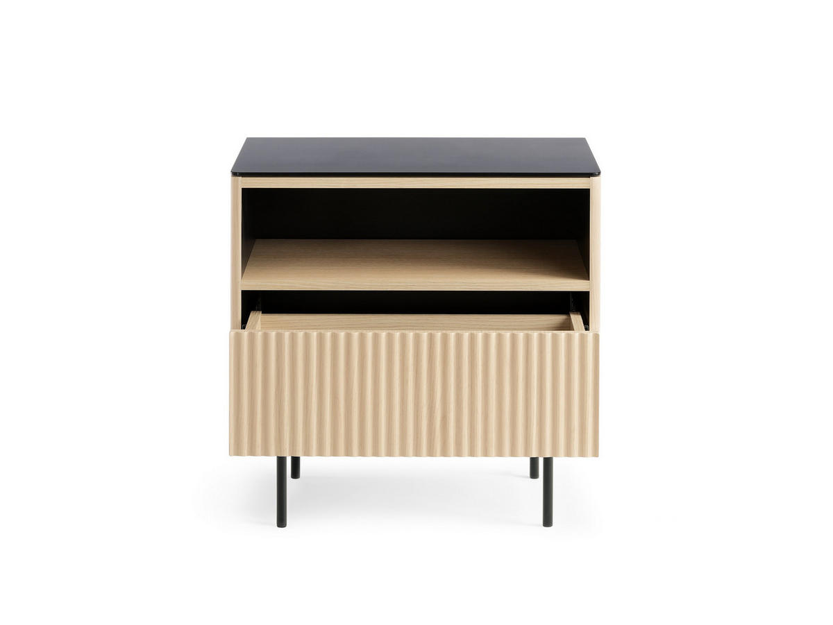 NACHTTISCH Rita Vincenza Eiche, Nachtschrank mit Schublade und LED beleuchtung - Eichefarben/Schwarz, Holzwerkstoff (57/57/39cm) - Bettso