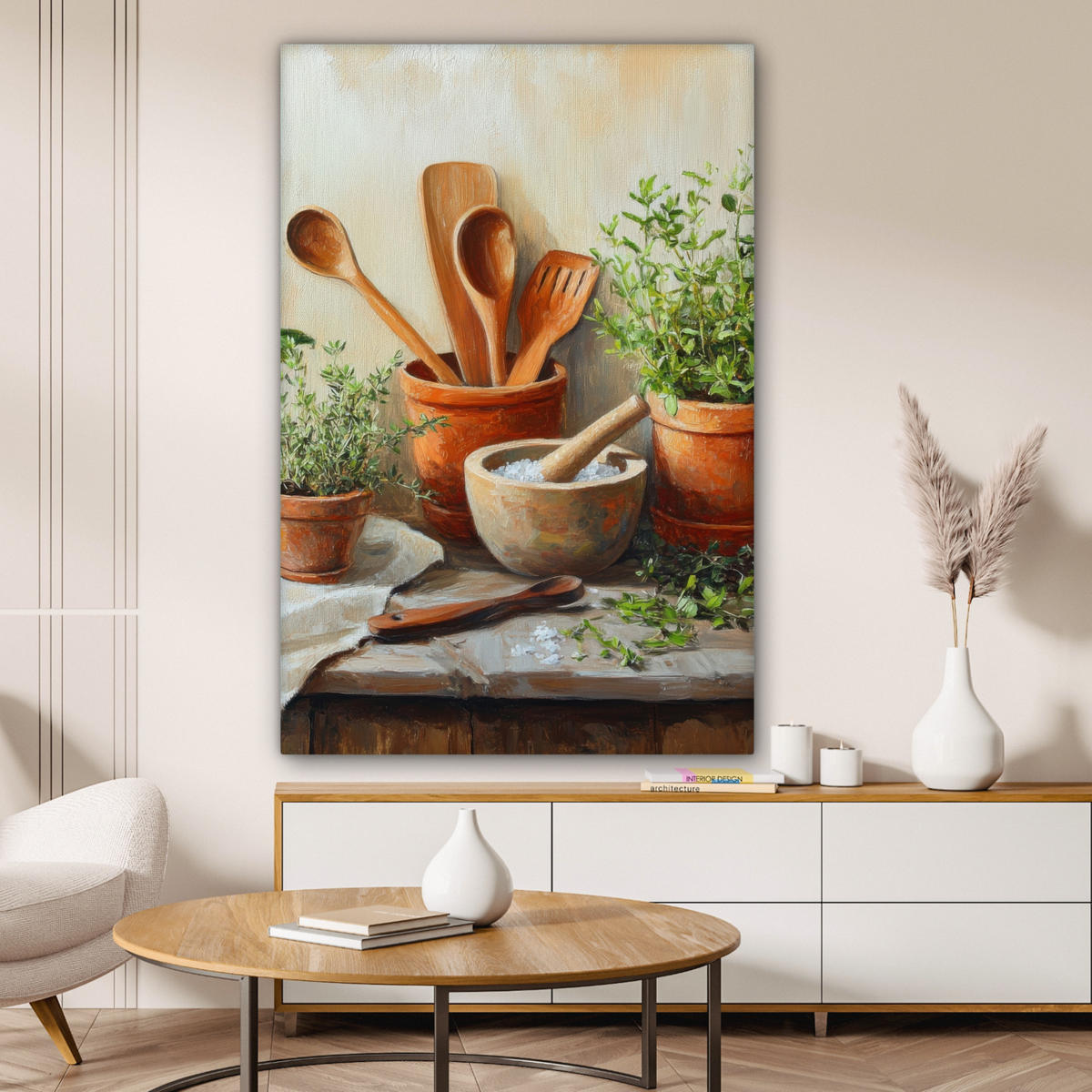 LEINWANDBILD Töpfe - Kräuter - Holz 80x120 cm - Terracotta, Textil (80/120cm) - MuchoWow