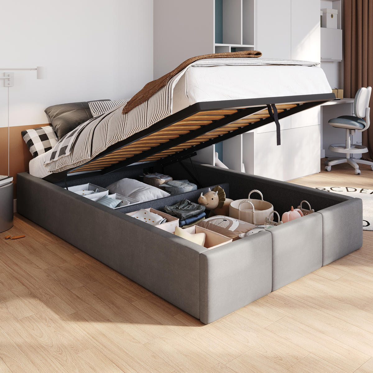 POLSTERBETT für Schlafzimmer Bett mit Stauraum Grau 120x200cm - Grau, Holzwerkstoff/Textil (120/200cm) - Muralo