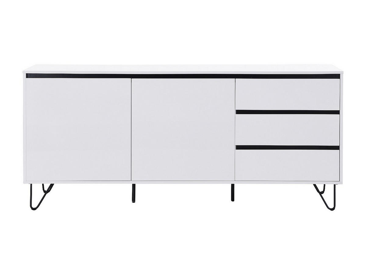SIDEBOARD mit 2 Türen & 3 Schubladen - MDF & Stahl - Weiß & Schwarz - ABUJA - Weiß, Holz (180/80/40cm) - Vente-Unique