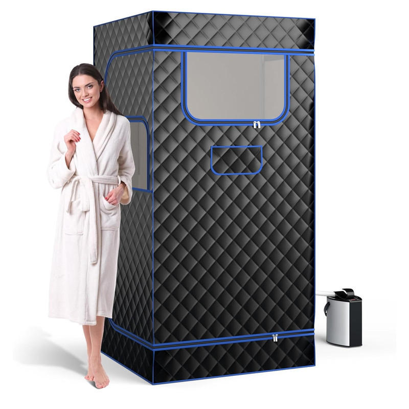 DAMPFSAUNA Tragbare schwarz - Schwarz, Textil (91/183/91cm) - COSTWAY