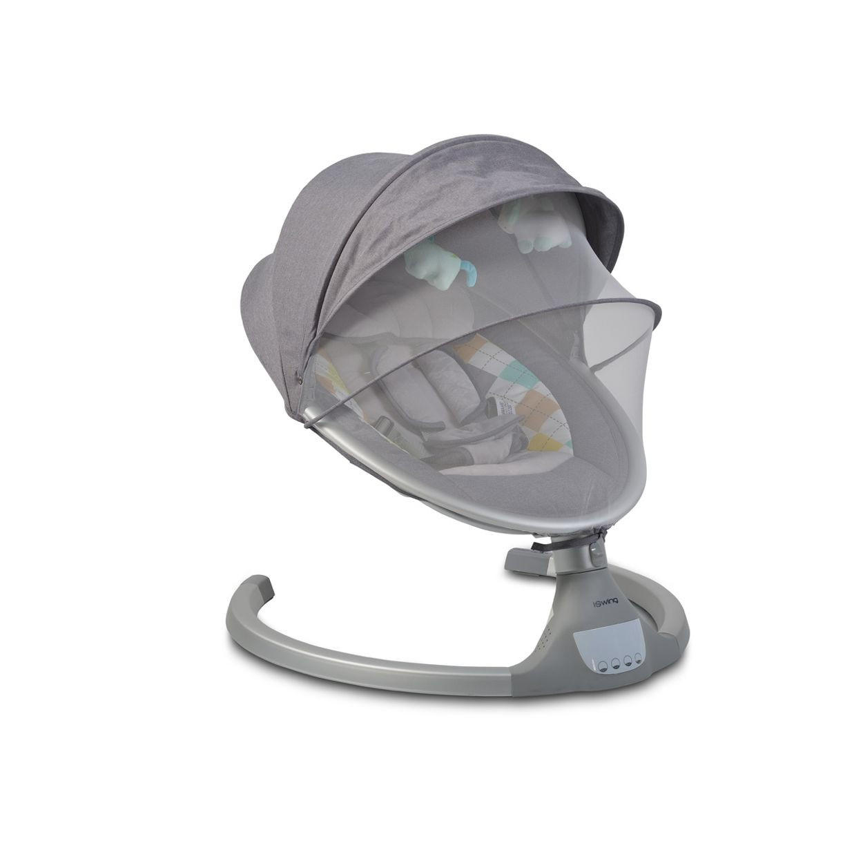 BABYWIPPE iSwing hellgrau Bluetooth, Musikfunktion, Fernbedienung, Moskitonetz, USB-Anschluss - Grau, Metall - Cangaroo