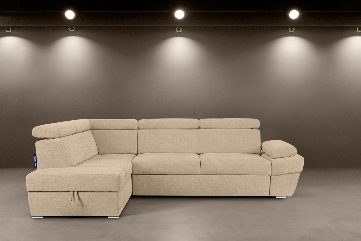SCHLAFECKSOFA RATLO links 4/5-Sitzer mit Bettkasten, beige - Beige/Silberfarben, Textil (270/190cm) - KONSIMO®