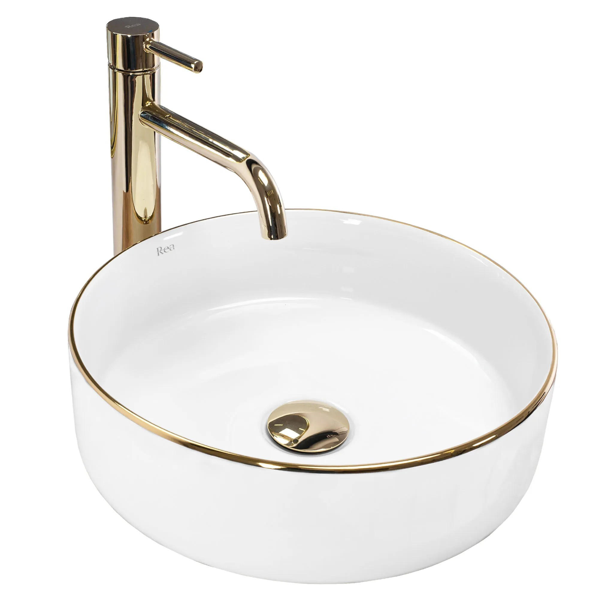 AUFSATZWASCHBECKEN Rea Sami Gold Edge - Weiß, Keramik (36/11.5/36cm) - REA