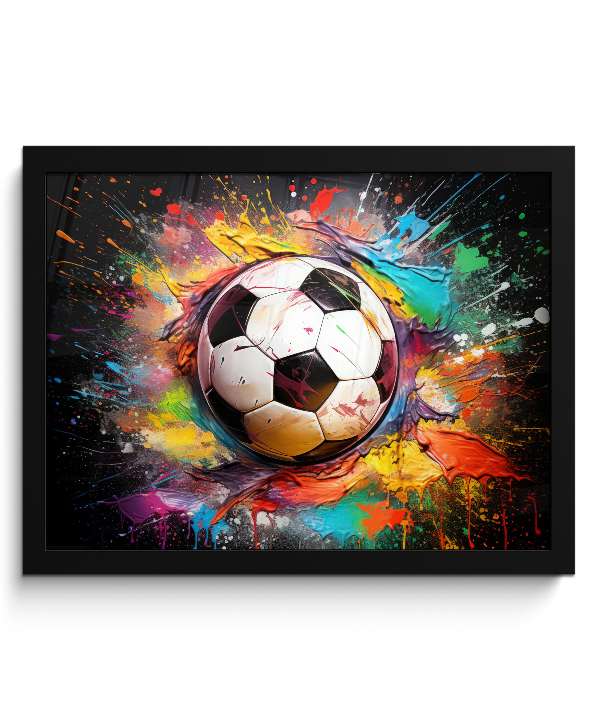 POSTER MIT RAHMEN Fußball - Farbe - Farben - Schwarz - Weiß 40x30 cm - Weiß, Papier (40/30cm) - MuchoWow