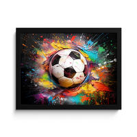 POSTER MIT RAHMEN Fußball - Farbe - Farben - Schwarz - Weiß 40x30 cm - Weiß, Papier (40/30cm) - MuchoWow