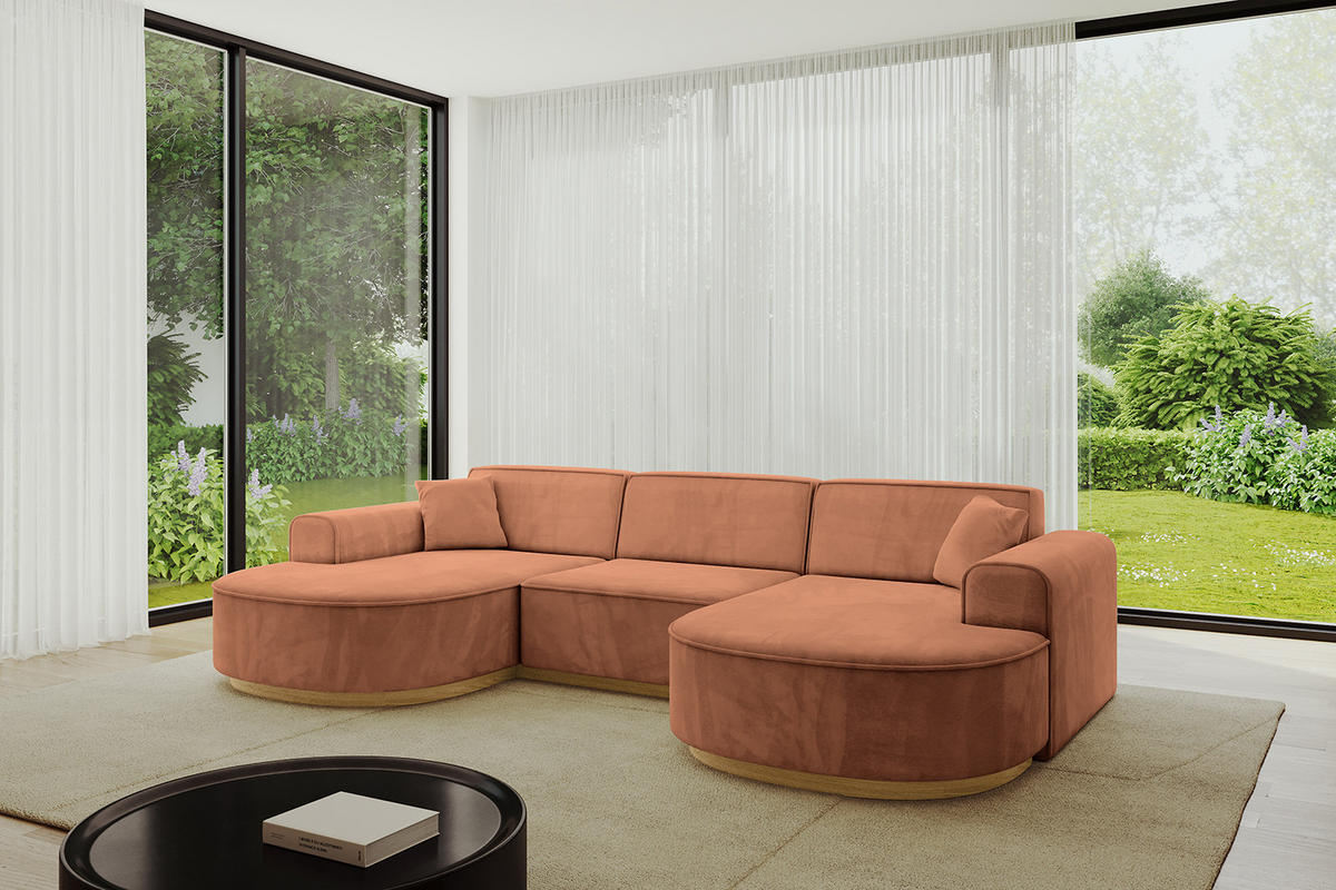 WOHNLANDSCHAFT MARI-U1-v2 - 303x171x83 cm Orange Velours - Orange, Holzwerkstoff/Textil (303/83/171cm) - ALTDECOR