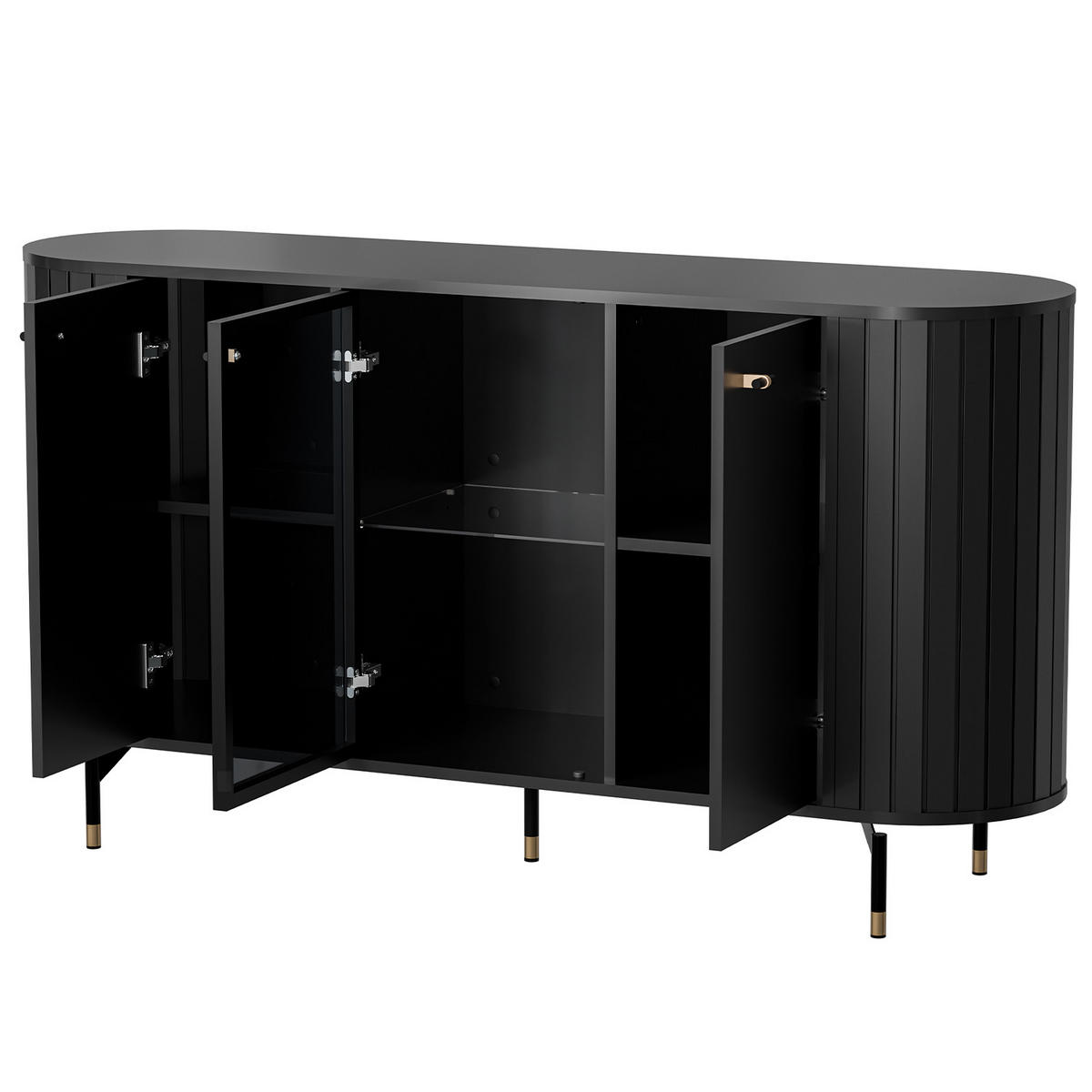 KOMMODE Zalia mit 3 Türen, Glastür und Stauraum, 150 cm, im Retro-Stil, Schwarz - Schwarz, Holzwerkstoff (150/81/40cm) - Beautysofa