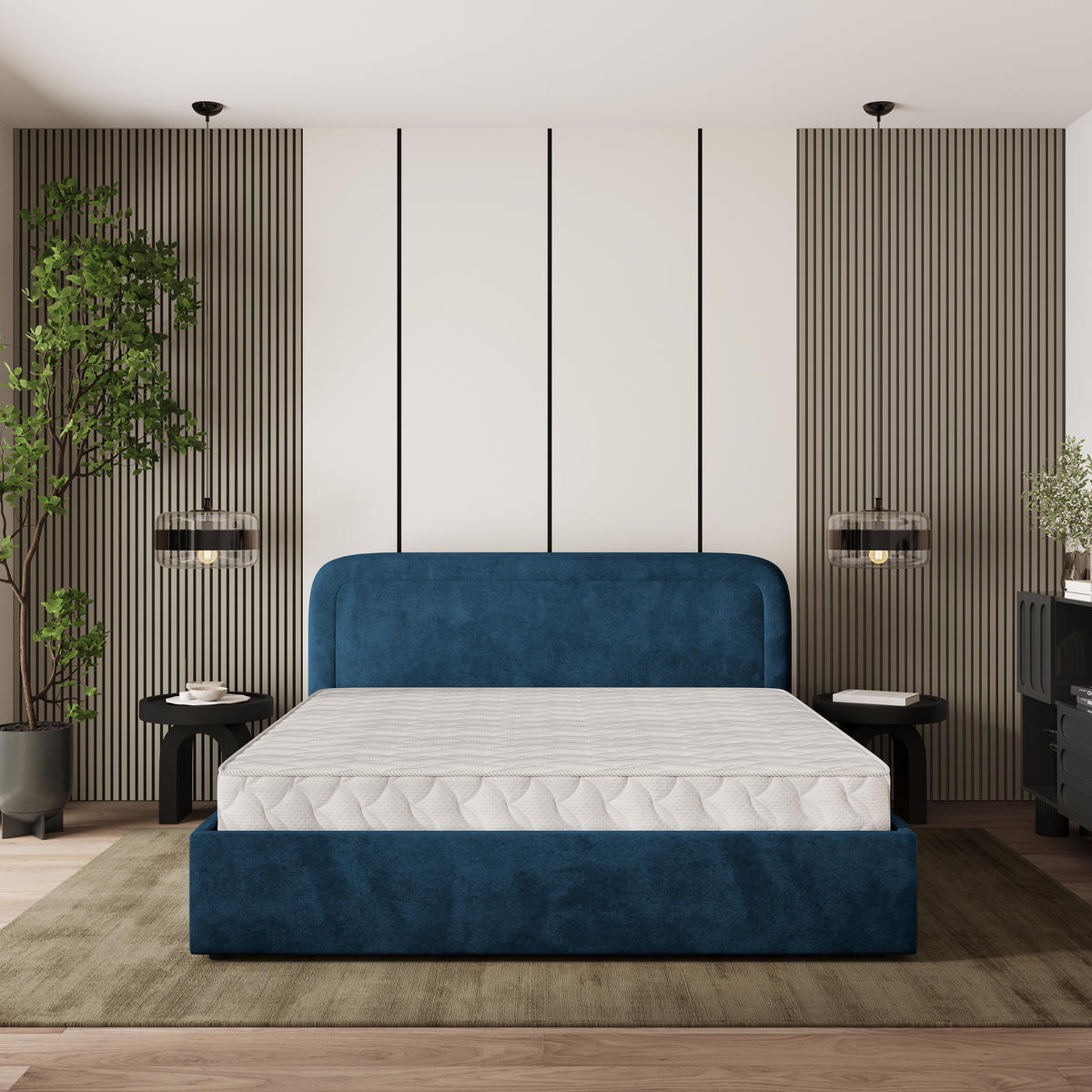 POLSTERBETT BENIRA K 200x200 cm mit Bettkästen - Blau - Blau, Holz/Textil - MASSENO