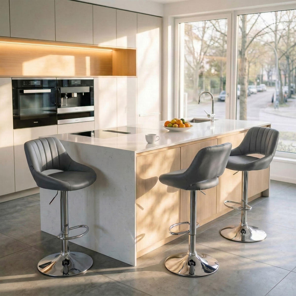 BARHOCKER Lederlook Grau - Chromfarben/Grau, Textil/Metall (47/85/48cm) - CLP