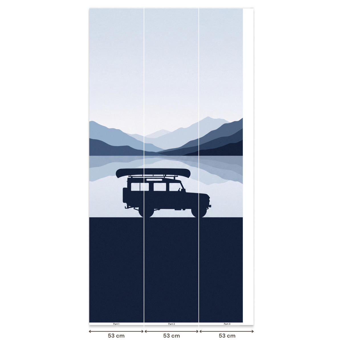 KINDERTAPETE - Auto - See - Berge - Blau - 140x300 cm - Blaugrau, Papier (140/300cm) - OnlyWow