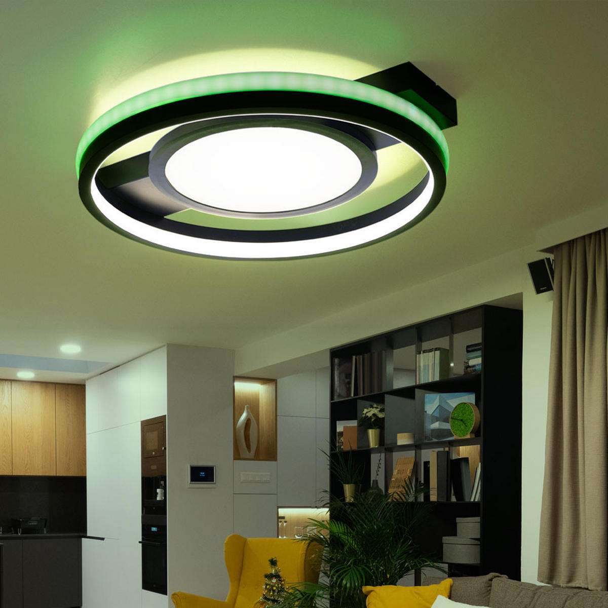 LED DECKENLEUCHTE GISELL Schwarz - Schwarz, Metall (43/40/6.8cm) - Globo Lighting