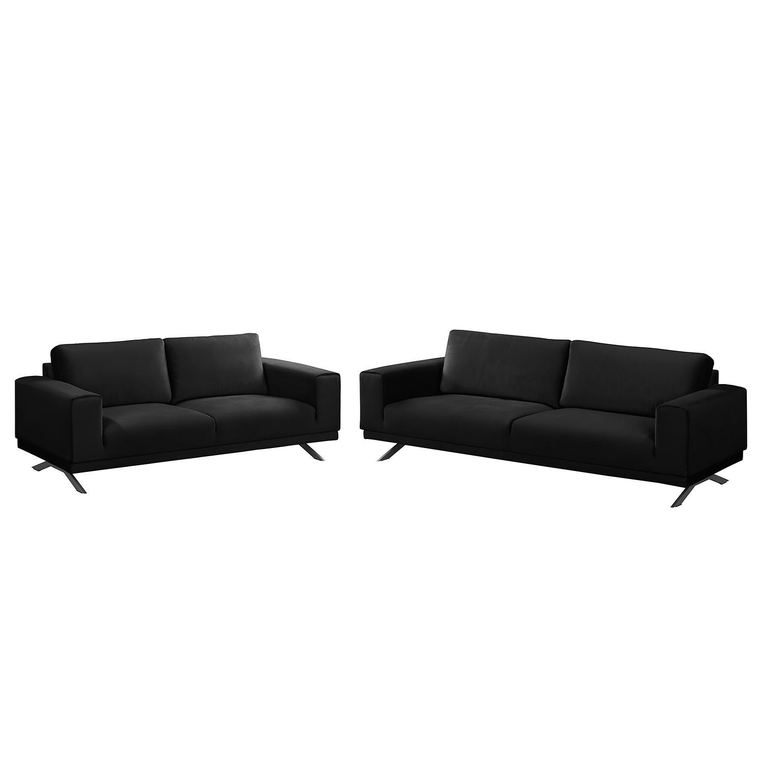 POLSTERGARNITUR (3-2) - Samt - Anthrazit, Textil (1/1/1cm) - home24