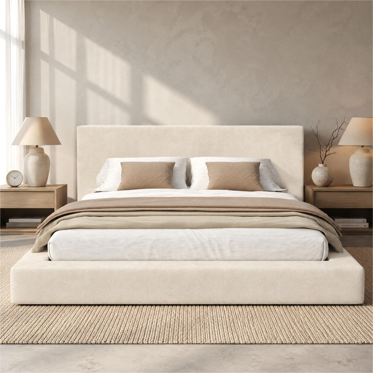 POLSTERBETT 160/200 mit gepolstertem Kopfteil und Lattenrost in Beige - Beige, Holzwerkstoff/Textil (160/200cm) - EVRYAE