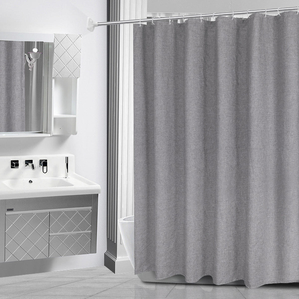 DUSCHVORHANG Leinen Badezimmer Grau - Grau, Textil (180/200cm) - MCBOSON